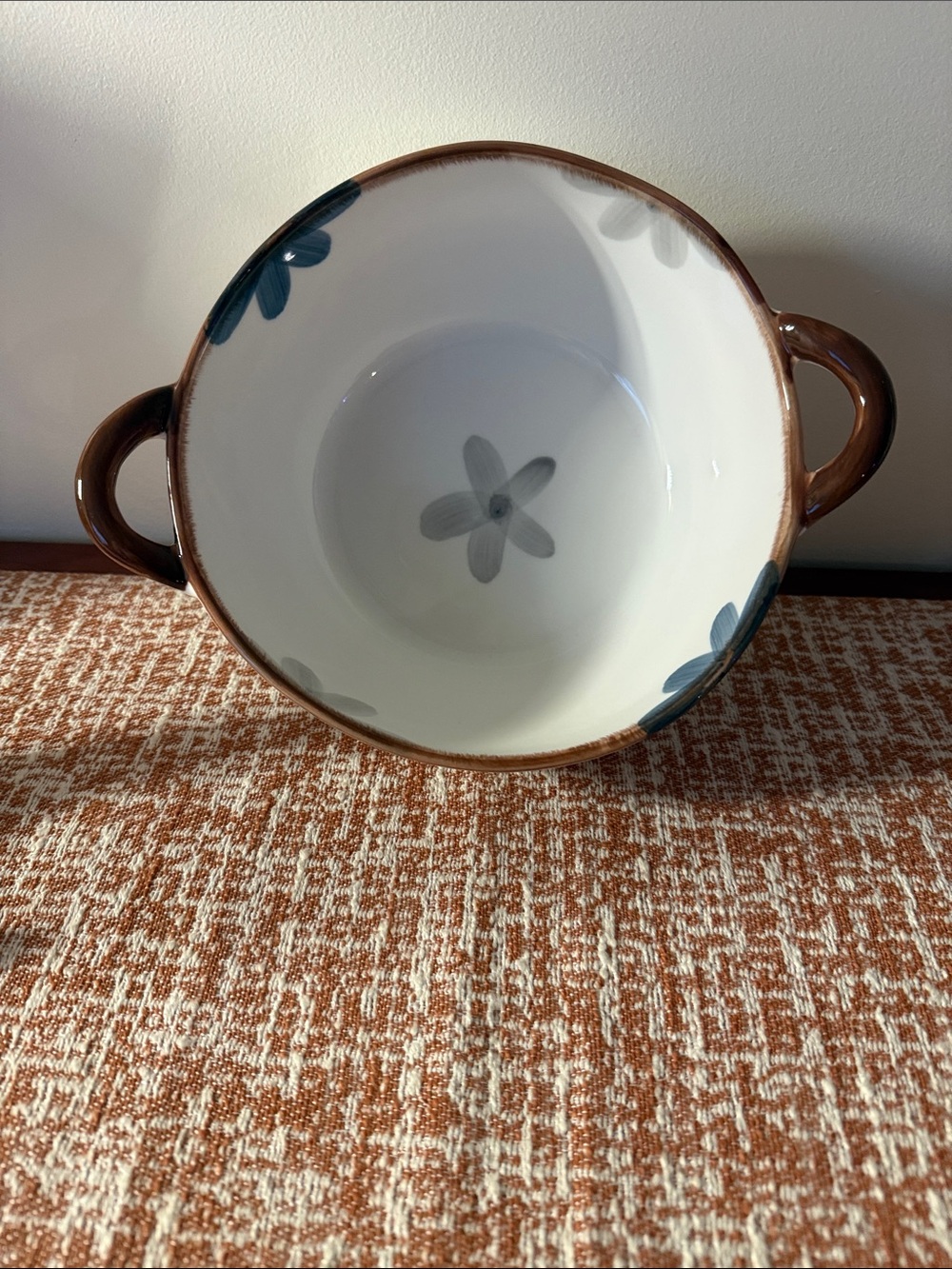 Ceramic Serving Bowl with Handles in Brown and White
